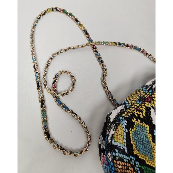 Pink Haley Colorful Snake Print Gold Chain Crossbody Shoulder Bag - Picture 7 of 8